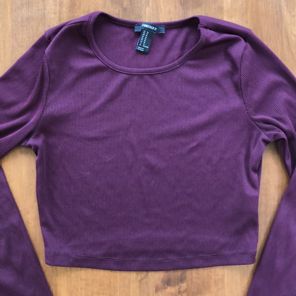 Plum Ribbed Long Sleeve Crop Top!
